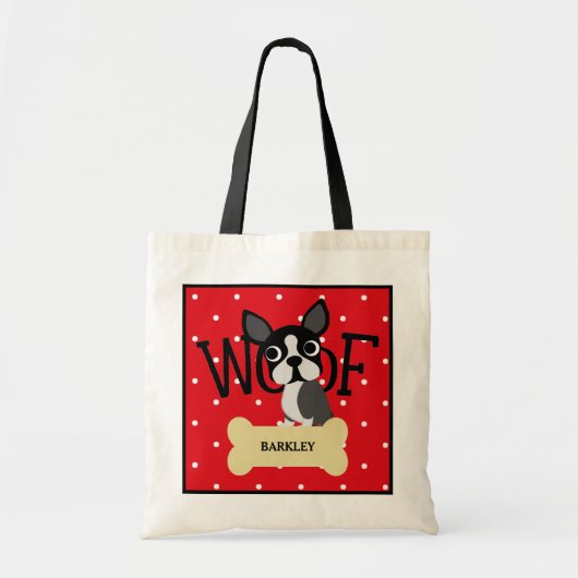 Tote Bag Os de chien et d'or de Boston Terrier et point de (Devant)