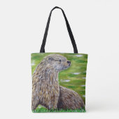 Tote Bag Otter sur une peinture de rive d'une rivière (Dos)