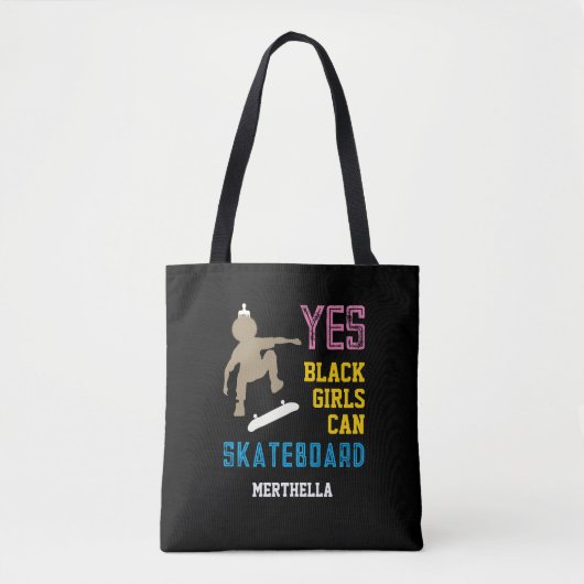 Tote Bag OUI LES FILLES PEUVENT SKATEBOARD Retro Afro Skate (Devant)