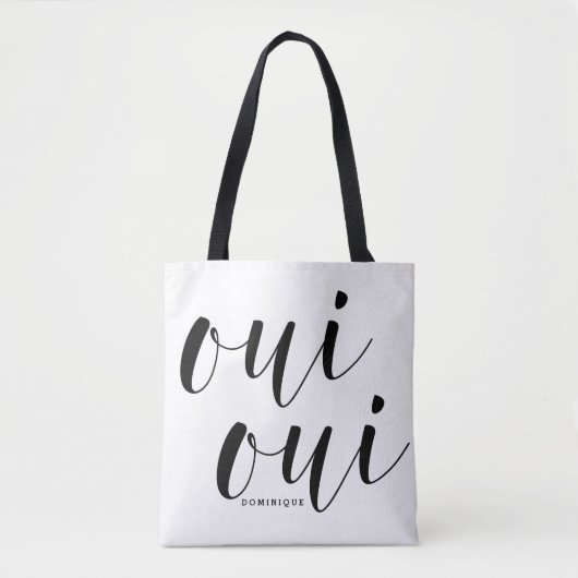 Tote Bag Oui Oui Noir Moderne Calligraphie Pois (Devant)