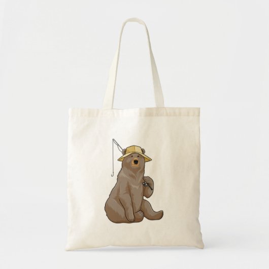 Tote Bag Ours à la pêche avec une baguette de pêche (Devant)