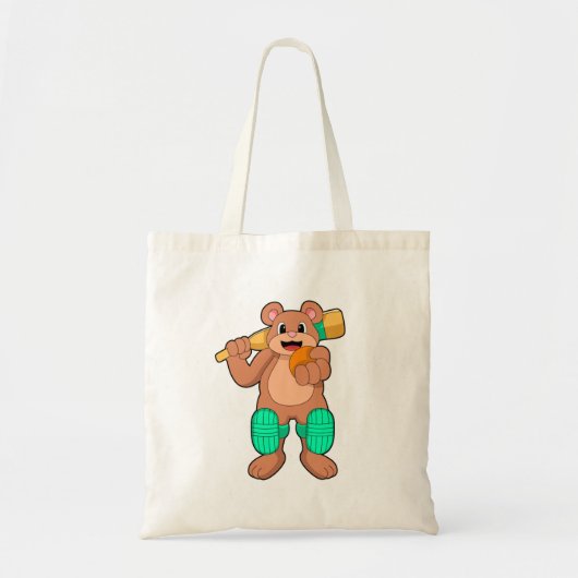 Tote Bag Ours au cricket avec chauve-souris de cricket (Devant)