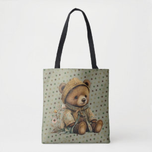 Tote Bag Ours Brown vintage En Teddy Et À petits pois