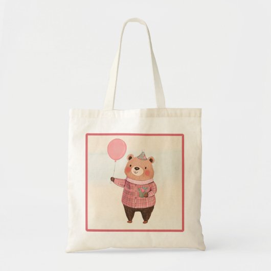 Tote Bag Ours Casquette floral avec pull-over rose (Devant)
