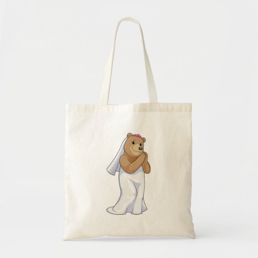 Tote Bag Ours comme mariée avec voile (Devant)