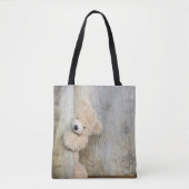Tote Bag Ours Cute Stuffé Mur Rustique En Bois (Devant)