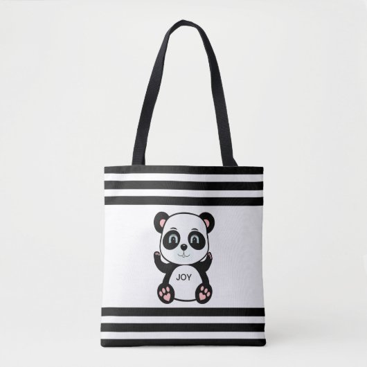 Tote Bag Ours de panda moderne et blanc noir rayé (Devant)