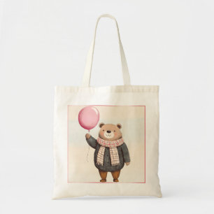 Tote Bag Ours de sueur gris avec écusson rose