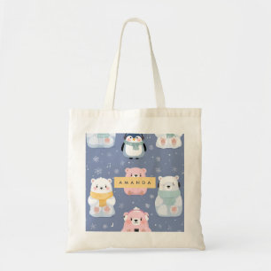Tote Bag Ours d'hiver et Motif de pingouin personnalisés
