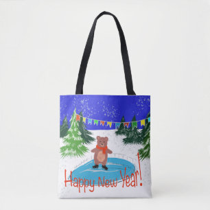 Tote Bag Ours drôle sur les patins d'hiver