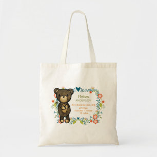 Tote Bag Ours en peluche avec fleurs décoratives Naissance