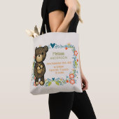 Tote Bag Ours en peluche avec motifs floraux naissance bébé (De près)