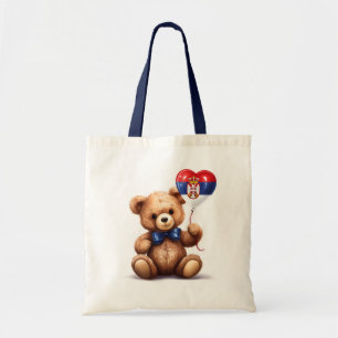 Tote Bag ours en peluche & ballon avec drapeau serbe.
