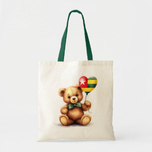 Tote Bag ours en peluche & ballon avec drapeau togolais.