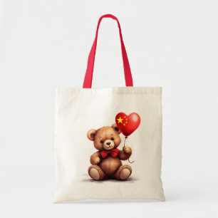 Tote Bag ours en peluche & ballon avec le drapeau chinois.