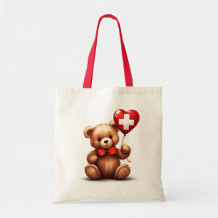 Tote Bag ours en peluche & ballon avec le drapeau suisse.