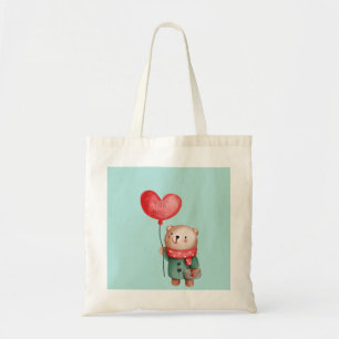 Tote Bag Ours en peluche de la Saint Valentin tenant un bal