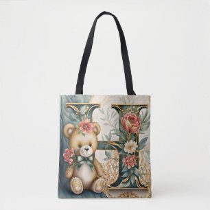 Tote Bag Ours en peluche floral lettre H