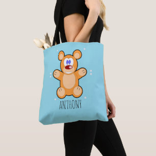 Tote Bag Ours en peluche marron sur le bleu