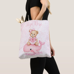 Tote Bag Ours en peluche rose sur une fille baleine Baby Sh
