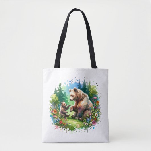 Tote Bag Ours et cubes d'aquarelle (Devant)