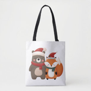 Tote Bag Ours et renard mignons de Noël/hiver