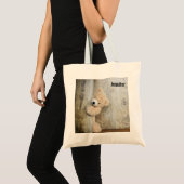Tote Bag Ours farci mignon Fond en bois rustique (Devant (produit))
