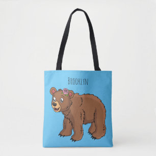 Tote Bag Ours mignon avec dessin animé sur les fleurs