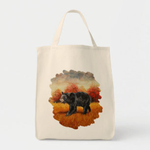 Tote Bag Ours noir en forêt d'automne