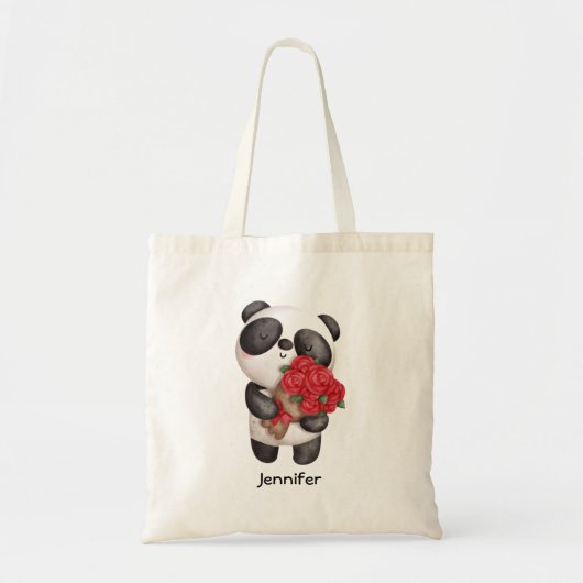 Tote Bag Ours Panda mignon avec Bouquet Rose (Devant)