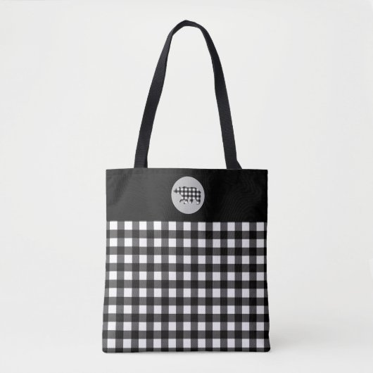 Tote Bag Ours Plaid Noir Blanc (Devant)