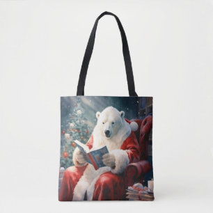 Tote Bag Ours polaire de Noël lisant