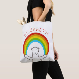 Tote Bag Ours polaire et arc-en-ciel personnalisés