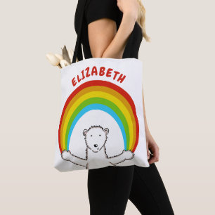 Tote Bag Ours polaire et arc-en-ciel personnalisés