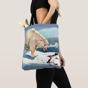 Tote Bag ours polaire et manchot des années 1940