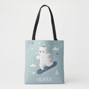 Tote Bag Ours polaire mignon en snowboard