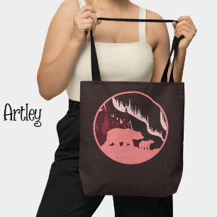 Tote Bag Ours violet rose Scène extérieure aurores boréales