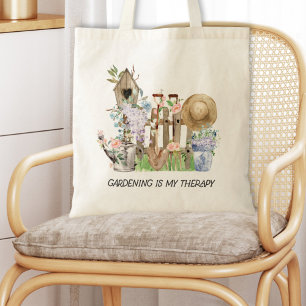 Tote Bag Outils de jardinage floraux à l'aquarelle et citat