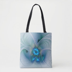 Tote Bag Ovations debout, fractale abstraite bleu turquoise