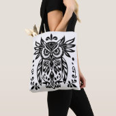 Tote Bag Owl Lovers Rustic Woodlands Black White Bohemian (De près)