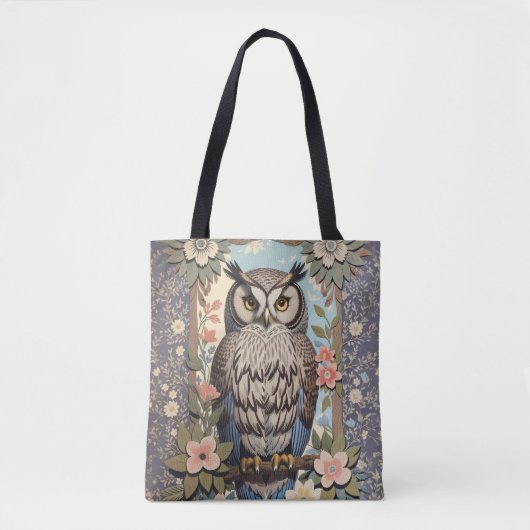 Tote Bag Owl Pastel Floral William Morris Inspiré (Devant)