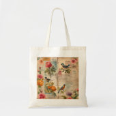 Tote Bag Page de Junk Journal avec fleurs + oiseaux - (Devant)