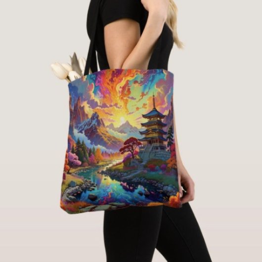 Tote Bag Pagode et paysage coloré