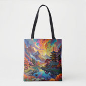 Tote Bag Pagode et paysage coloré (Devant)