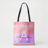Tote Bag Pailleté de glitter violet rose Monogramme élégant (Devant)