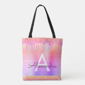 Tote Bag Pailleté de glitter violet rose Monogramme élégant (Dos)