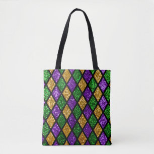 Tote Bag Paillette brillante verte, violette et dorée