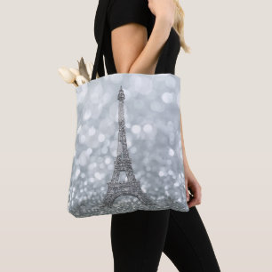 Tote Bag Paillettes d'Argent Étincelles Paris Tour Eiffel G