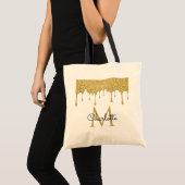 Tote Bag Paillettes dorées Monogramme élégant écriture girl (Devant (produit))