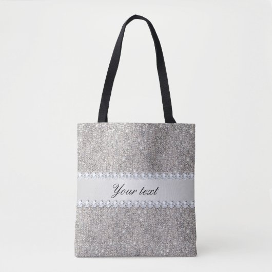 Tote Bag Paillettes et diamants argentés de Faux (Devant)